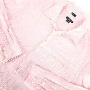 J Crew‎ Tailored Fit Irish Linen Shirt Mens Large Pink Long Sleeve Button Front